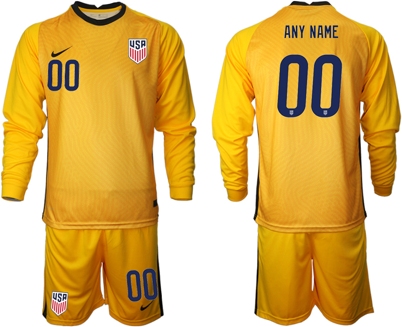 Men 2020-2021 Season National team United States goalkeeper Long sleeve yellow customized Soccer Jersey->->Custom Jersey